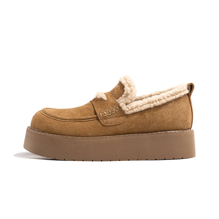 LAOMIAO Suede Platform Fuzzy Versatile Slip on, Vintage Fashion Fleece Lined Casual Shoes 4cm Women's