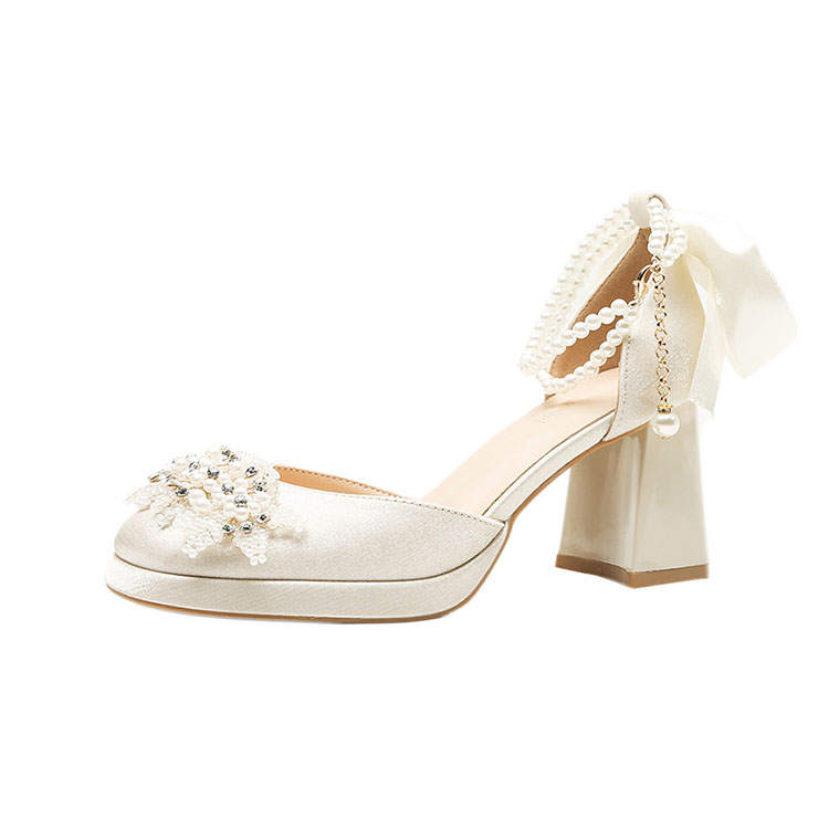 BIGTREE BIGTREE Chunky Heel High Heels Women's Apricot