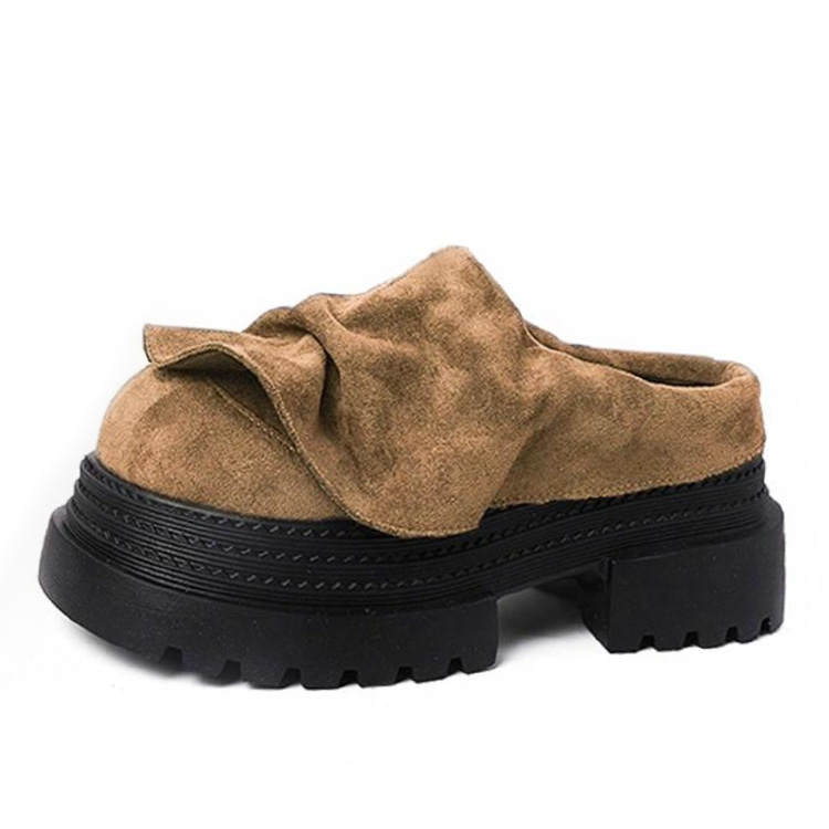 LIANGHUO Rubber Sole Quiet Abrasion Resistant Slip Resistant Closed Toe Slippers Women's Retro Dark Brown
