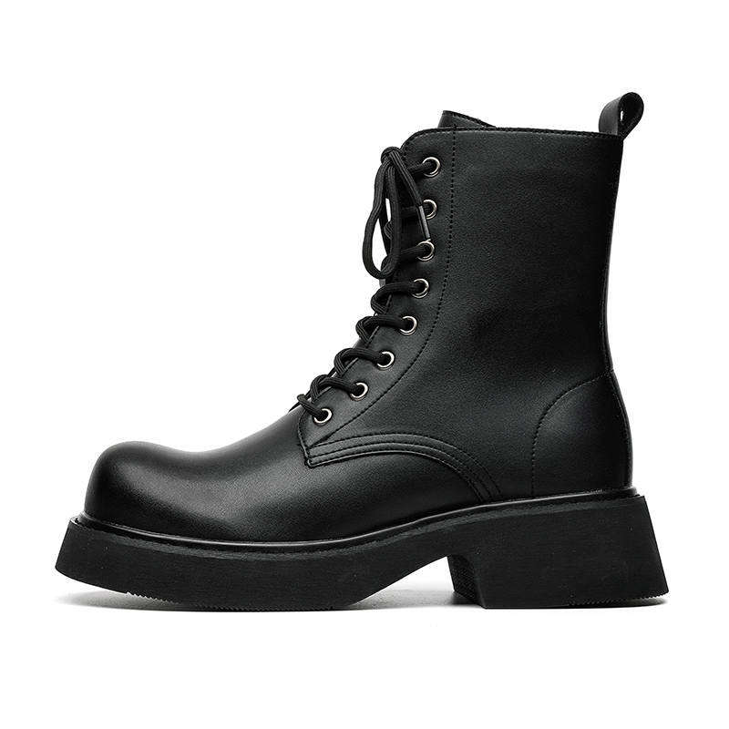 CHILANG CHILANG Microfiber Leather Crew Combat Boots Men's Black