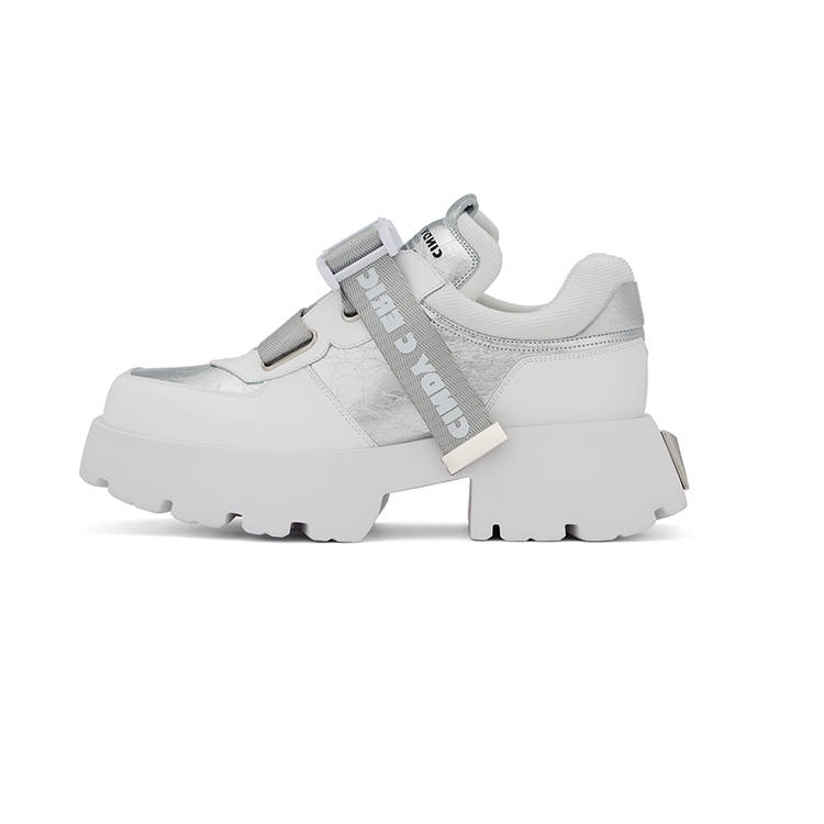CINDY C ERIC Mid top Casual Shoes Women's White Silver