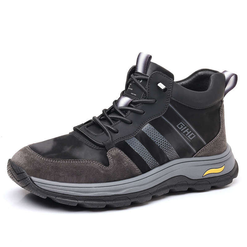 GIHO Cow Leather Platform Fleece Lined Thermal Casual Shoes Men's Black