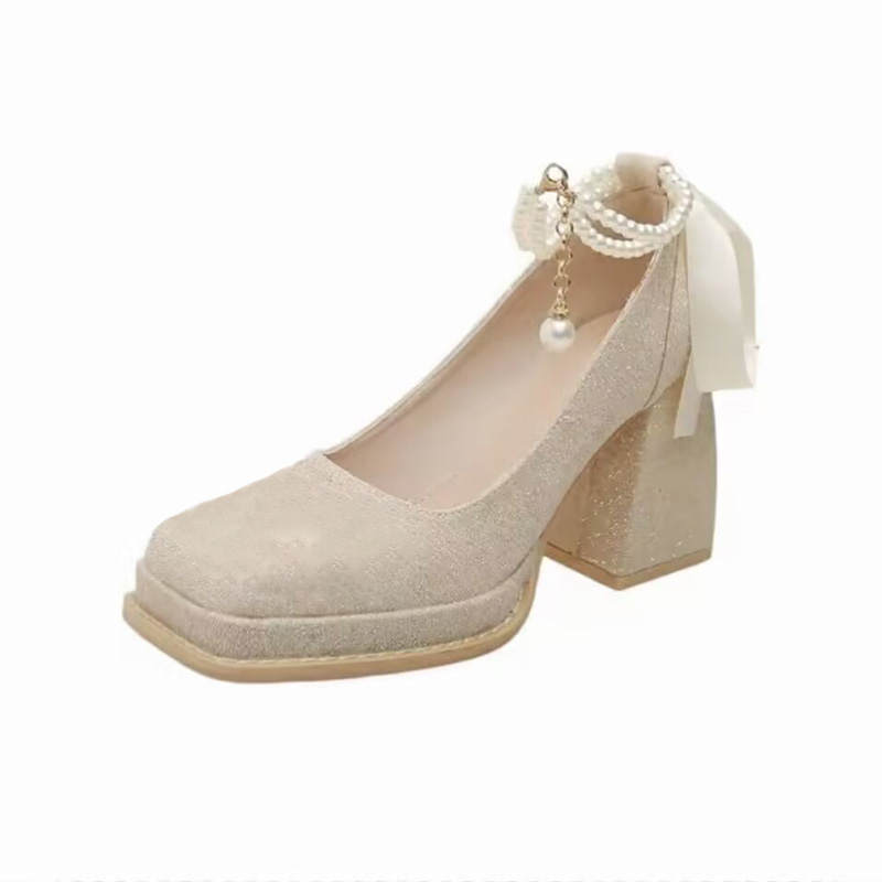 Xingdiman Pu Chunky Heel High Heels Women's Champagne