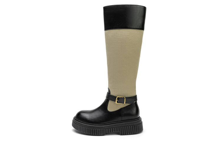 TOOMANYSHOES Knee High Boots Women's Black/Yellow