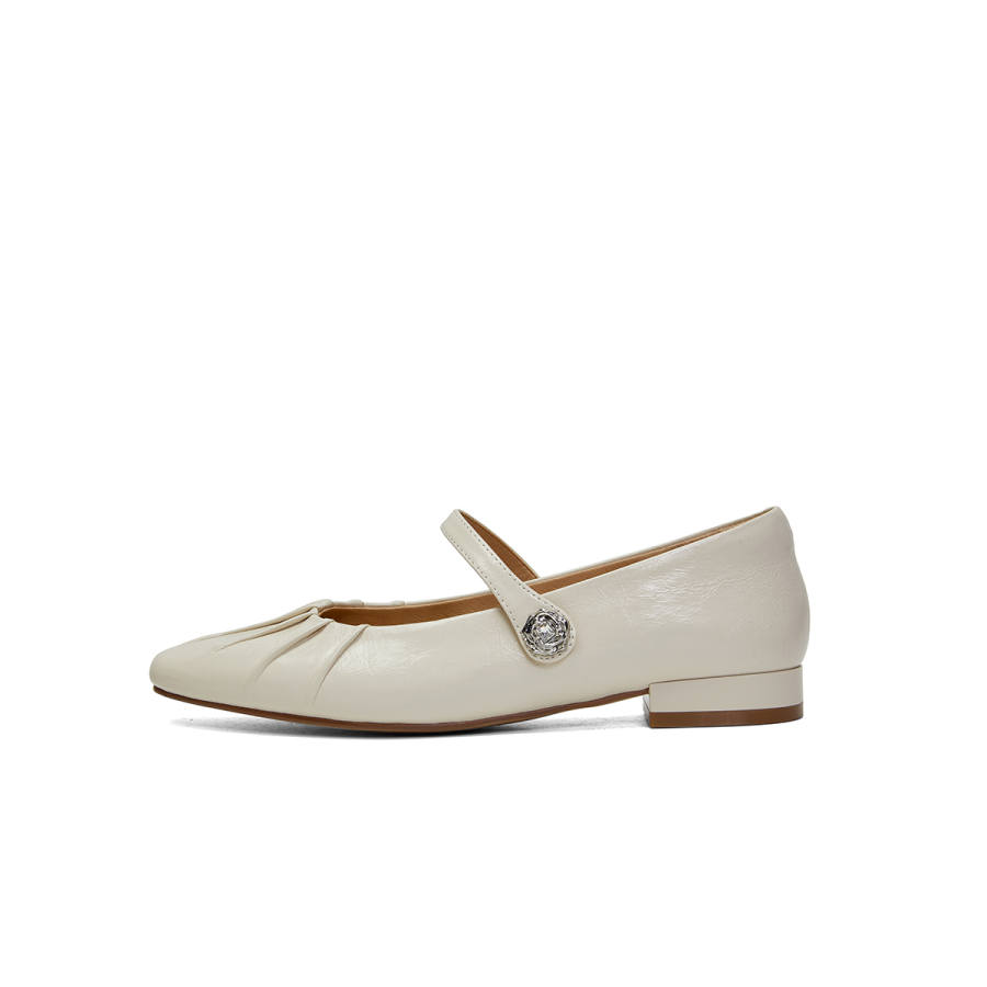 PT'SON Mary Jane Shoes Women's Ecru, Silver