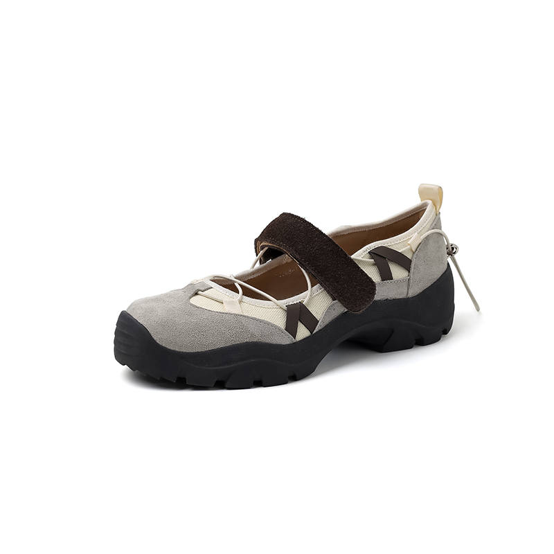 HONGYANGLIN Cow Suede Platform Mary Jane Shoes Women's Apricot