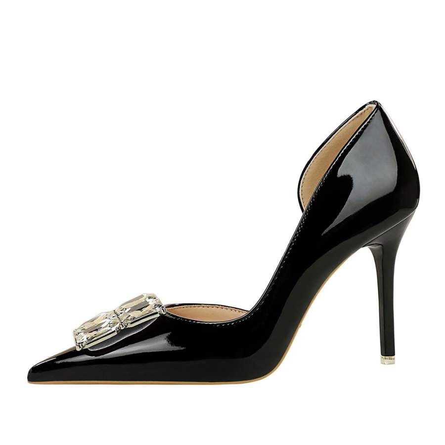 QITUMAUL Patent Leather Slim Heel High Heels 10cm Women's