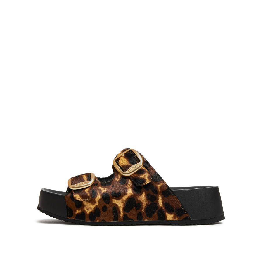 Staccato Rubber Foam Outsole Quick Dry Slide Slippers Women's Leopard Print Brown Black