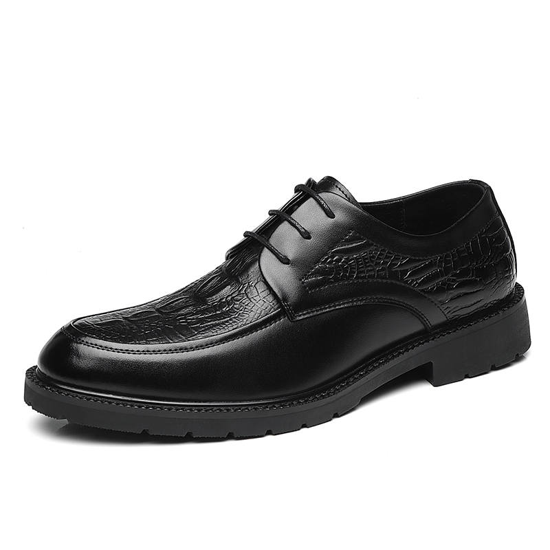 Shanpijiang Casual Leather Shoes Men's Low Top Black/Tea Brown