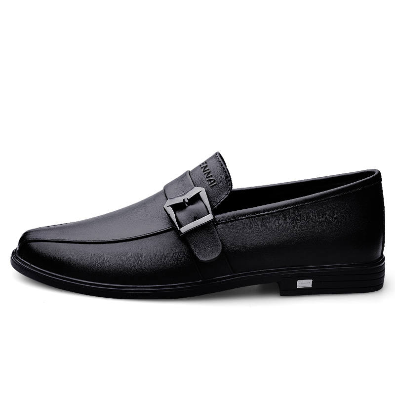 WENNAI Top Grain Cow Leather Casual Shoes Men's Black