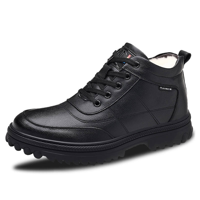 Playboy Playboy Cow Split Leather Fleece Lined, Comfortable Versatile Snow Boots Men's Black