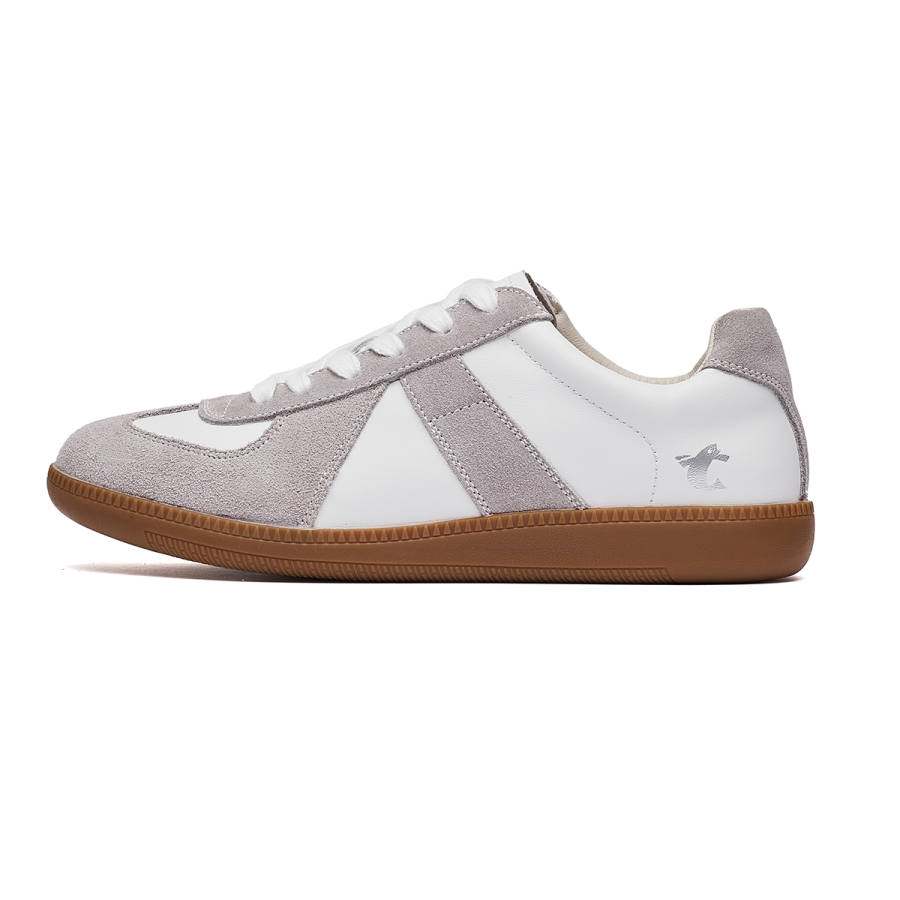 JUMP&FISH Cow Split Leather Cushioning Lightweight Low top Skateboard Shoes Unisex White Gray