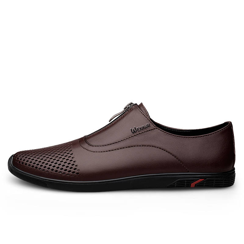 WENNAI Top Grain Cow Leather Casual Shoes Men's Dark Brown