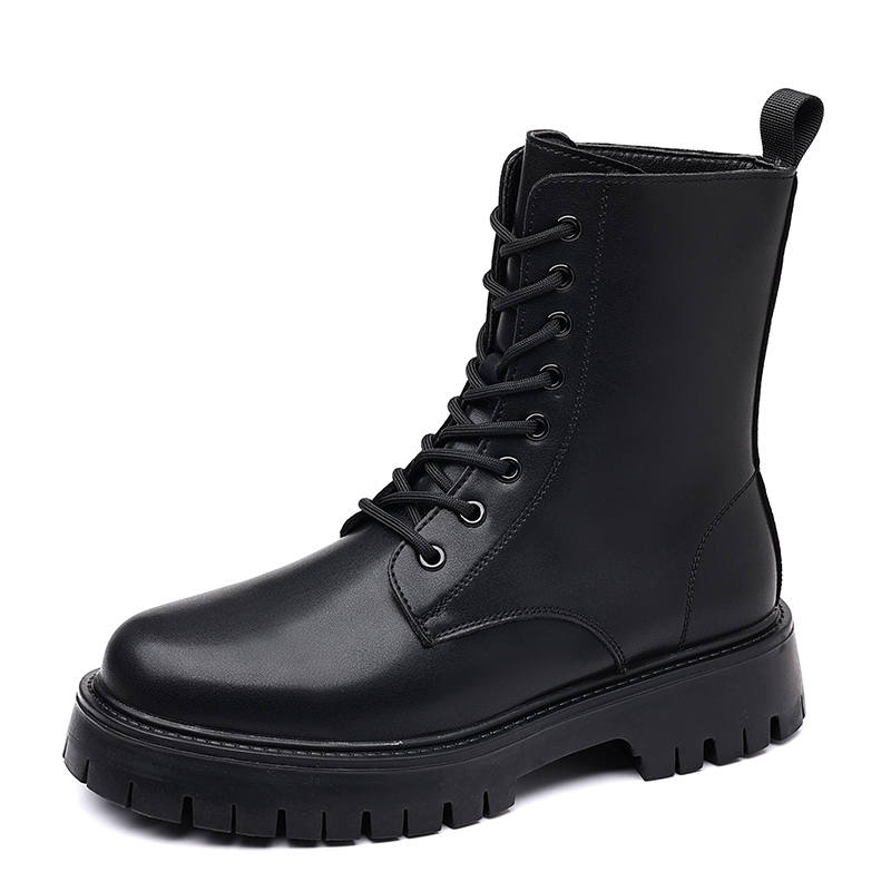 KACHILANG Synthetic Leather Short Mid Calf Combat Boots Men's Black