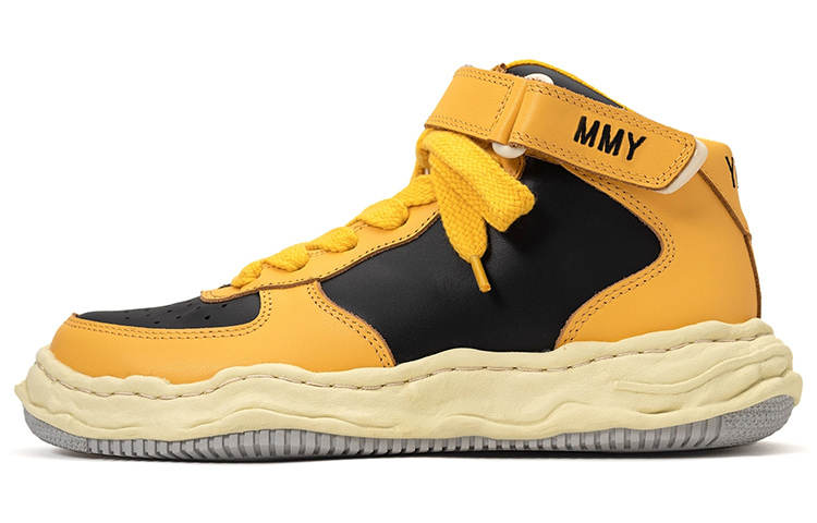 MIHARA YASUHIRO 'WAYNE' VL OG Sole Cow Leather, Leather Athletic Shoes Unisex Black Yellow