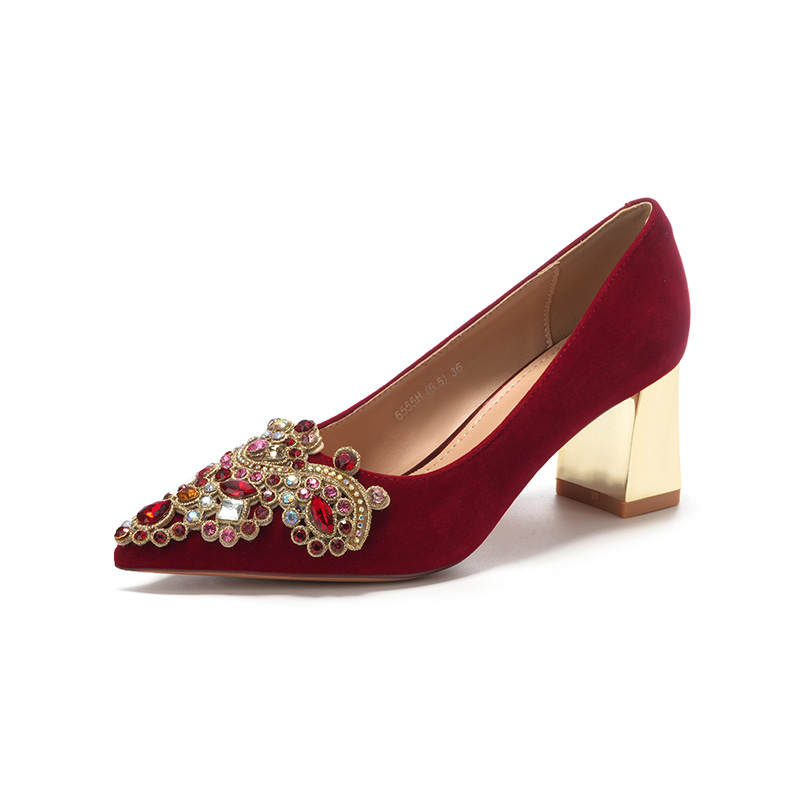 QITUMAUL Suede High Heels Women's Red