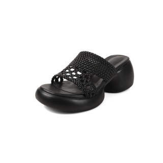 QUICHESHOES Leather Patchwork Cut Out Quiet Slide Slippers Women's