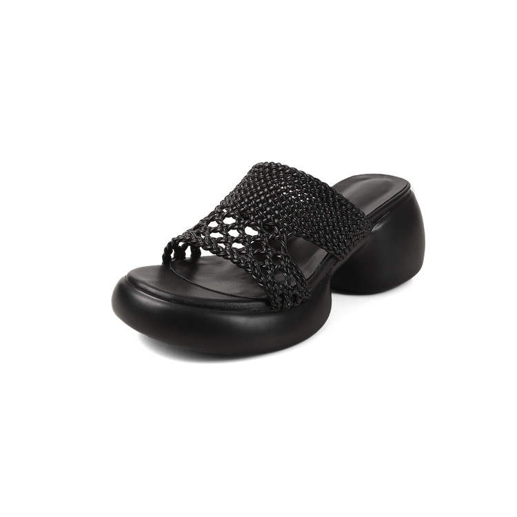 QUICHESHOES Leather Patchwork Cut Out Quiet Slide Slippers Women's