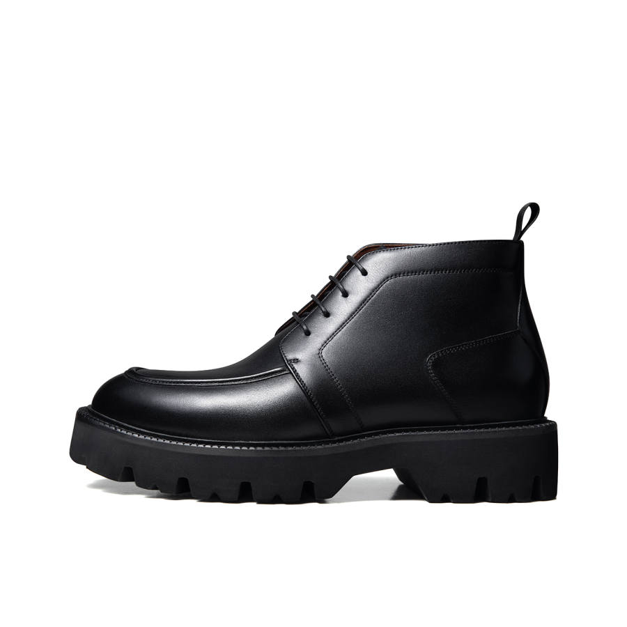 Zuti Top Grain Cow Leather Short Combat Boots 7.5cm Men's Black