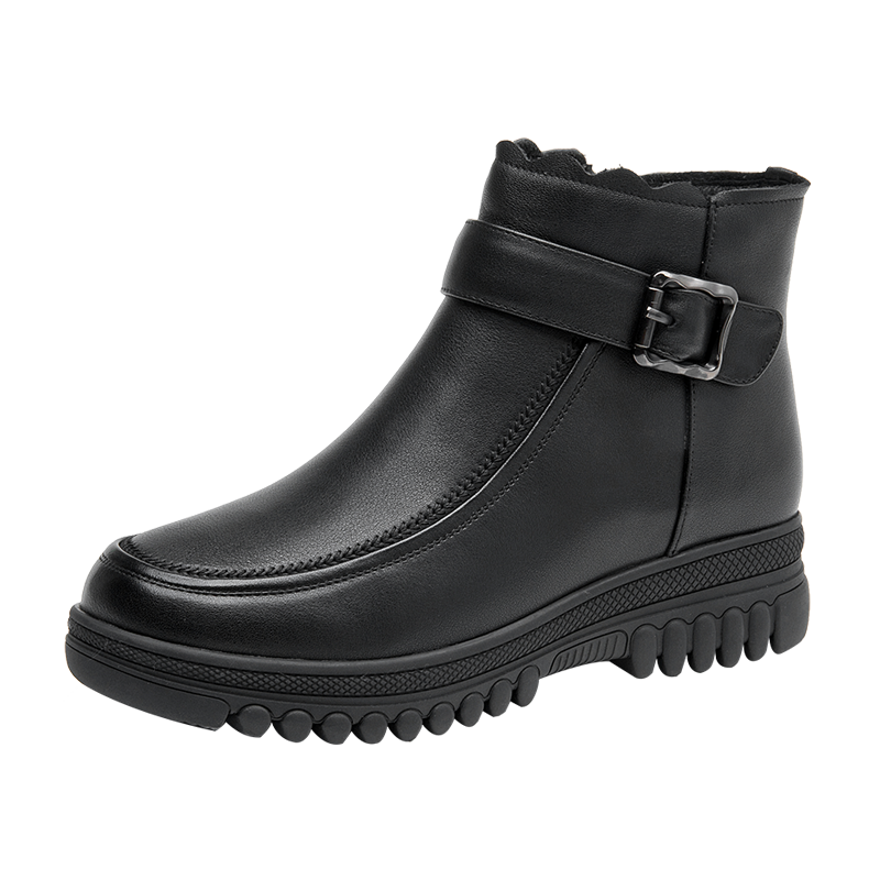 AOKANG Cow Leather Ankle Boots Women's Black