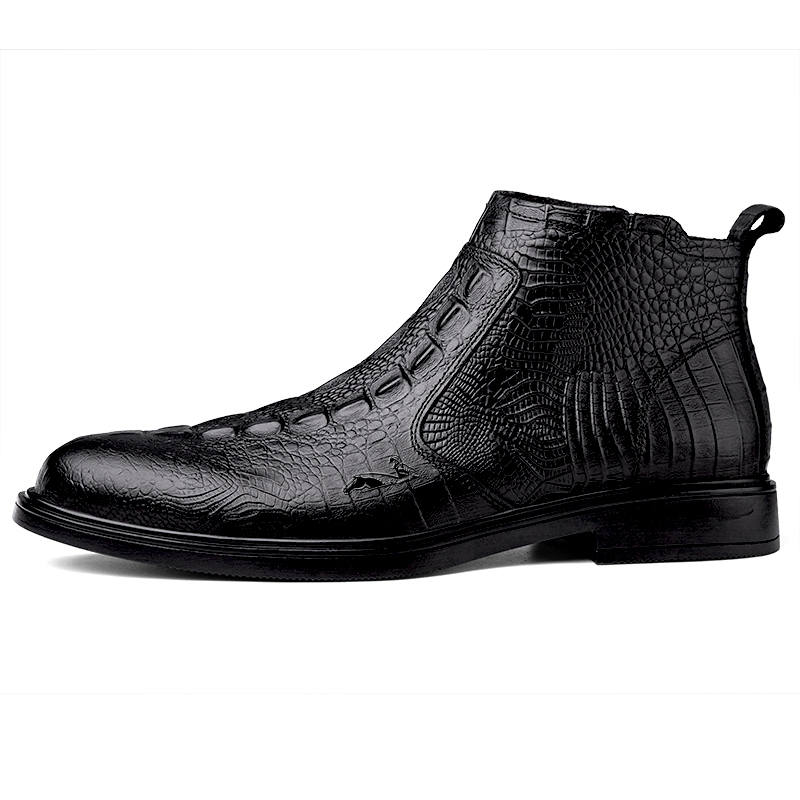 YINGLUNQISHI Top Grain Cow Leather Casual Shoes Men's Black