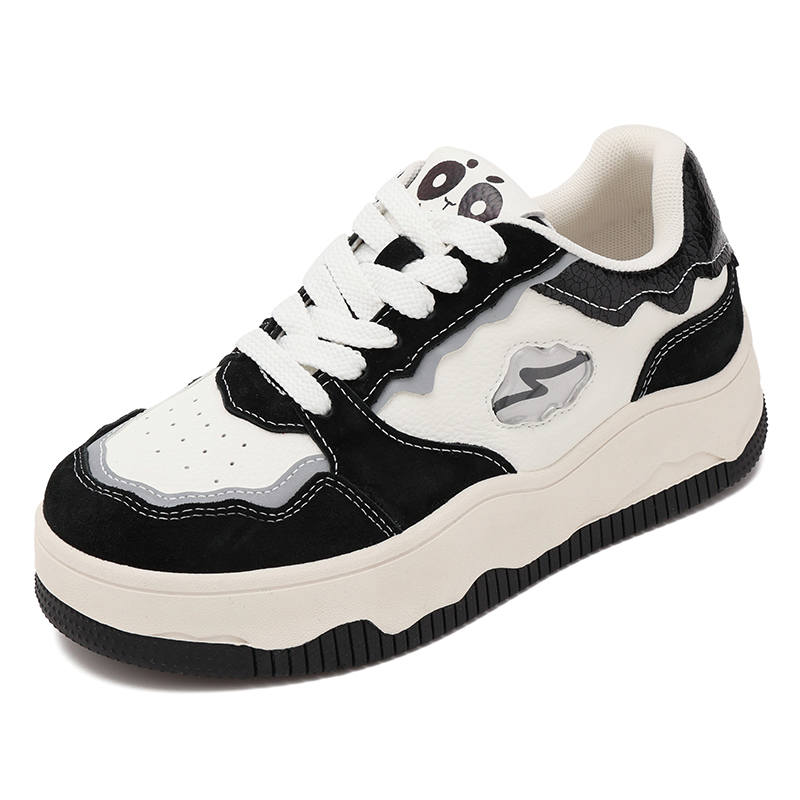HERLOOK Black White Multicolor Pigskin Platform Height Increasing Lightweight Height Increasing Lightweight Low top