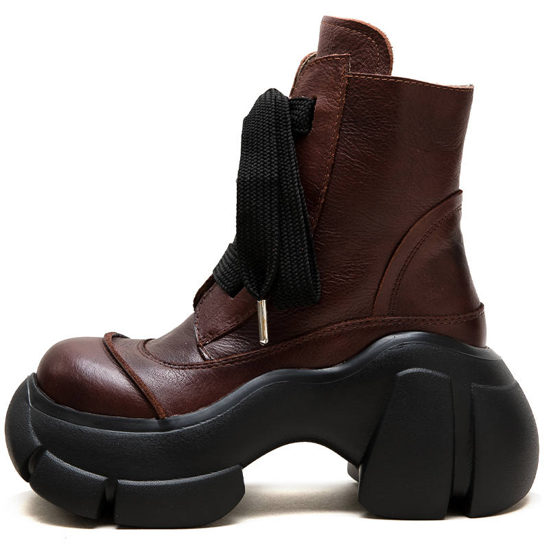MATA Top Grain Cow Leather Short Combat Boots 8CM Women's