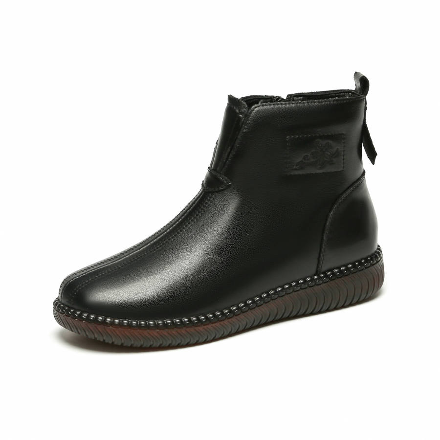 SHOUBA Vintage Fashion, Fleece Lined Thermal Ankle Boots 3cm Women's Black