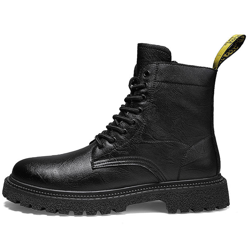 DAISHUTOU DAISHUTOU Cow Split Leather Short Combat Boots Unisex Black