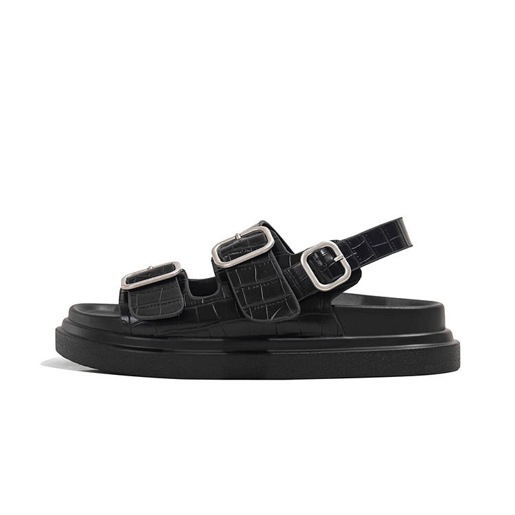 LAOMIAO Cow Split Leather Beach Sandals Women's Black