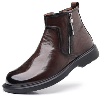 Xiwencha Top Grain Cow Leather Versatile Zippered Fleece Lined, Vintage Ankle Boots 3cm Unisex