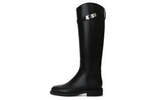 CHRISTINE SHEII Su Yinyin Split Cow Leather, Leather Knee high Boots 3cm Women's Black
