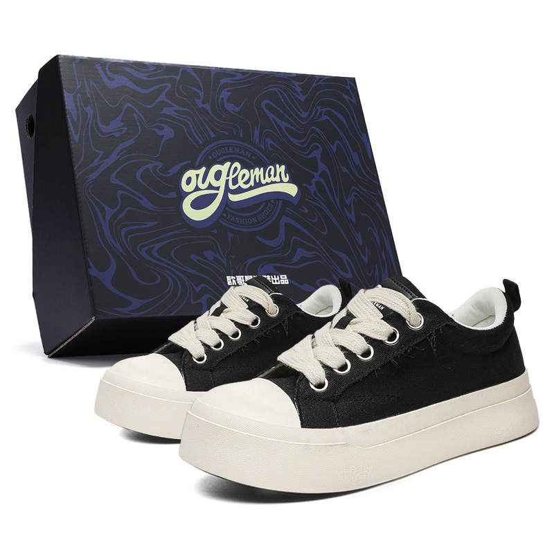 OUGLEMEN Low top Canvas Shoes Men's Black Box