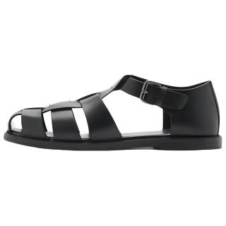 MANGO Cow Leather Roman Sandals Men's Black