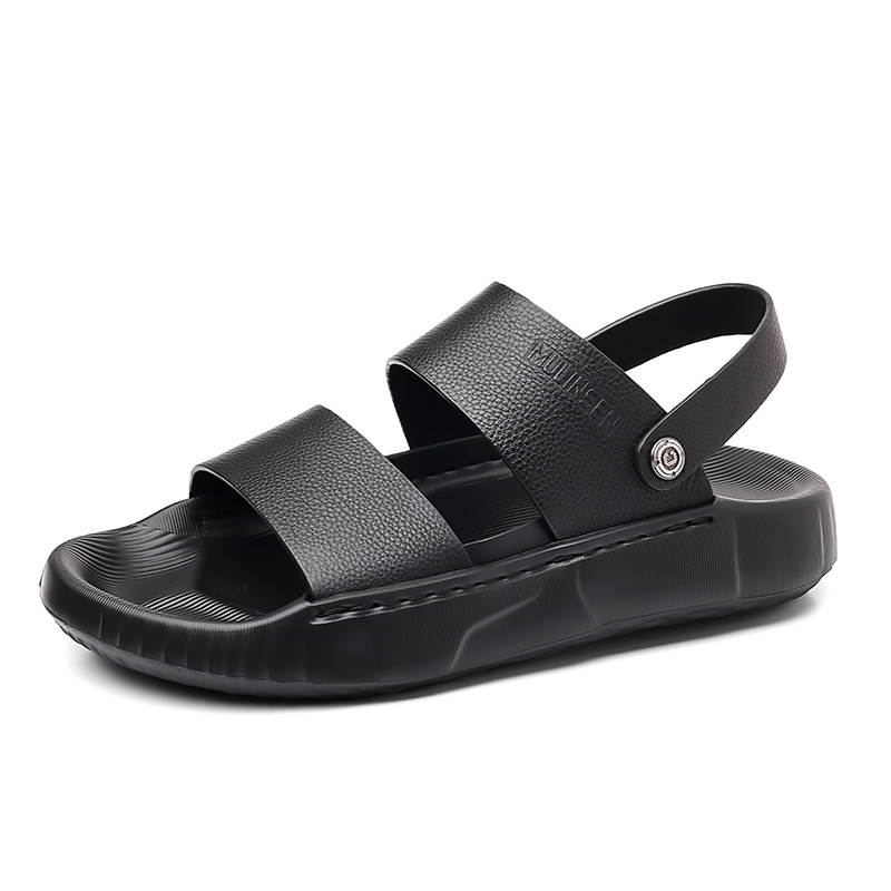 Mulinsen Top Grain Cow Leather Beach Sandals Men's Black