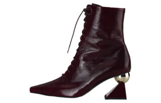 YUUL YIE Leather Lace Up Ankle Boots 7cm Women's Burgundy