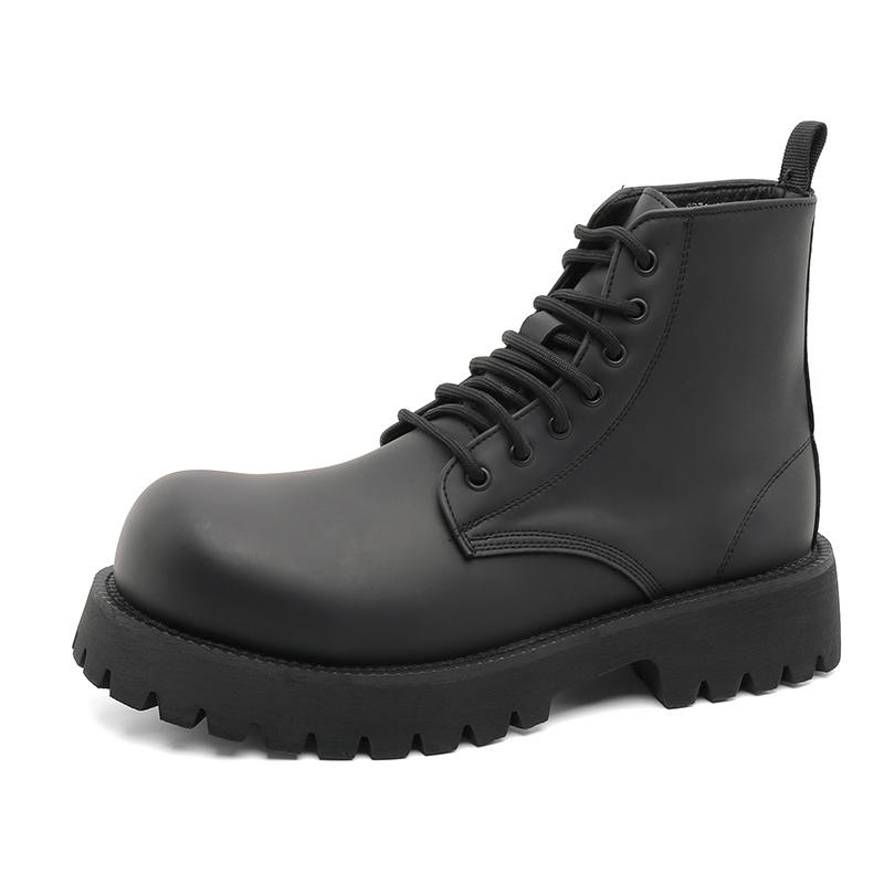 MODENGPAN MODENGPAN Microfiber Leather Short Mid Calf Combat Boots Men's Black