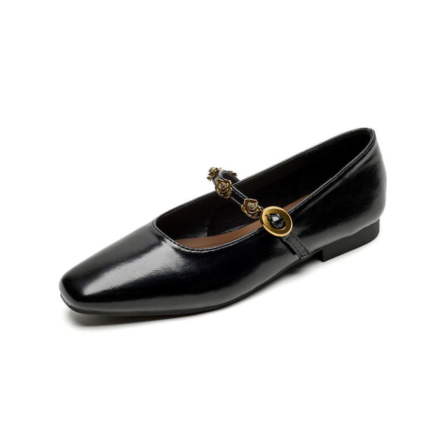 QITUMAUL Microfiber Leather Flat Mary Jane Shoes Women's