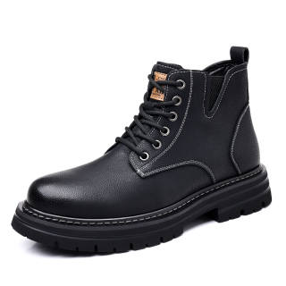 Shanpijiang PU Short Combat Boots Men's Black