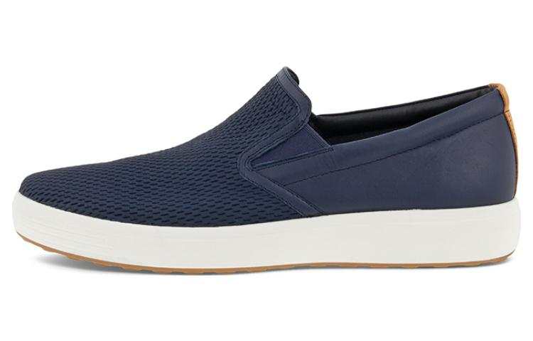 Ecco Soft Cool Cow Leather Comfortable And Breathable Slip on Casual Shoes Men's Ocean Blue