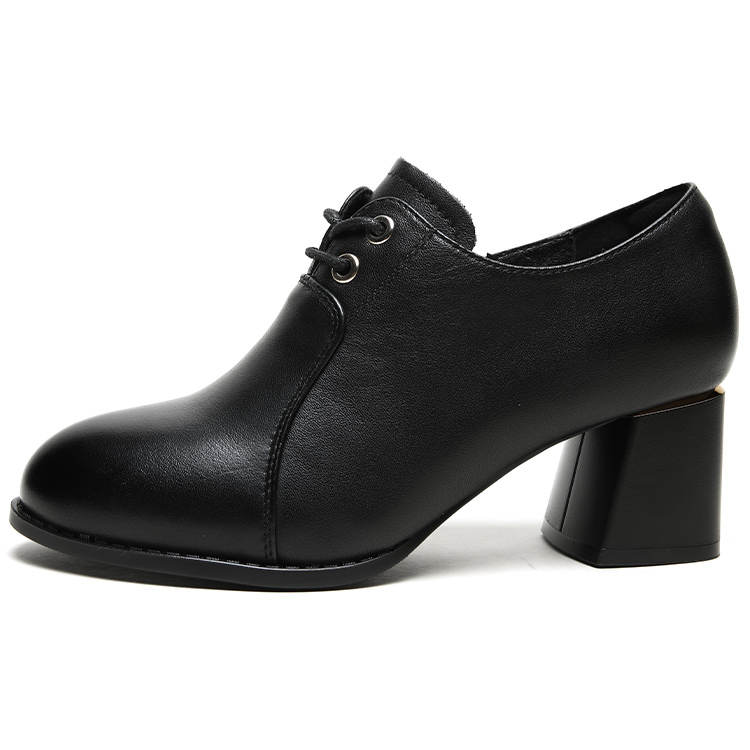 Mulinsen Top Grain Cow Leather Chunky Heel High Heels 6.0cm Women's