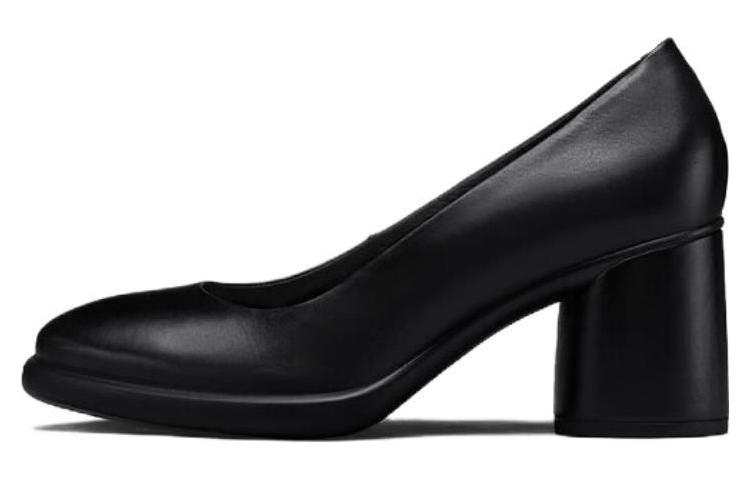 Ecco Ecco Top Grain Cow Leather Chunky Heel High Heels 7cm Women's Black