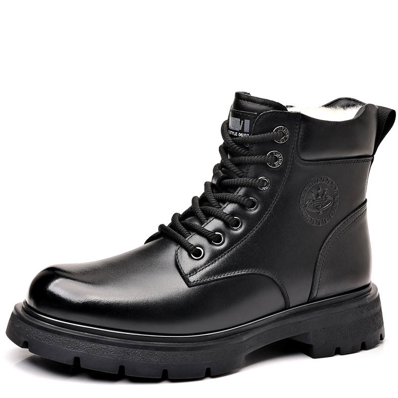 KAQIAODI Cow Leather Combat Boots Men's Black