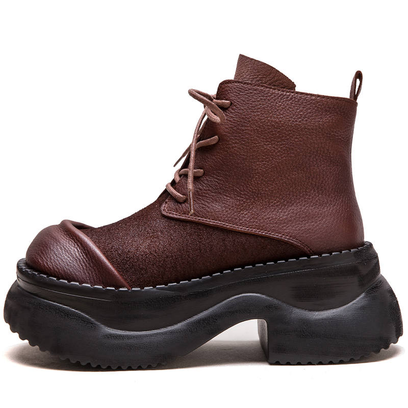 JIEZHOU Top Grain Cow Leather Short Combat Boots Women's