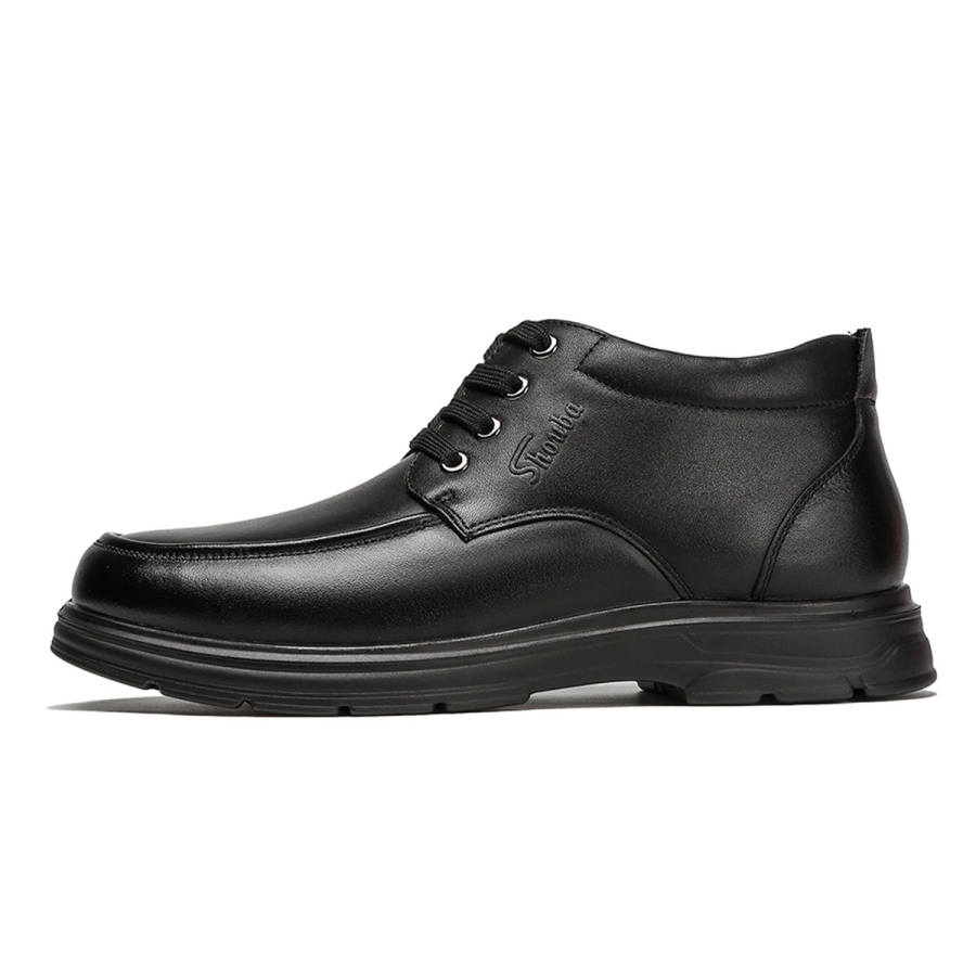 SHOUBA Cow Leather Wool, Fleece Lined, Business Formal Casual Shoes Men's Black