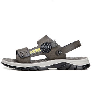 AIBAOLUO Cow Split Leather Beach Sandals Men's Gray