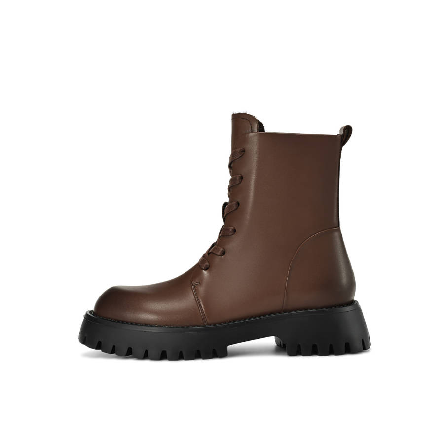BOERDIQI Top Grain Cow Leather Short Combat Boots Women's