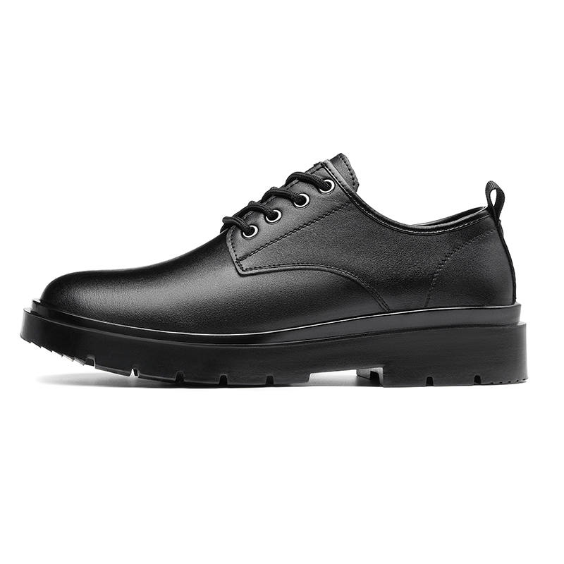 HUANAI Casual Leather Shoes Men's Low Top Black