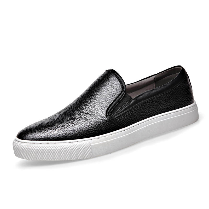 KAQIAODI Casual Leather Shoes Men's Low Top Black, White