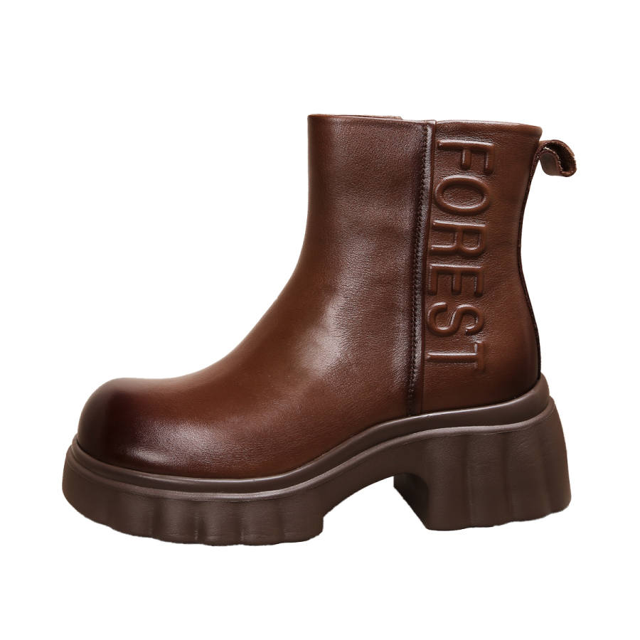 Forest Princess Top Grain Cow Leather Ankle Boots Women's Brown